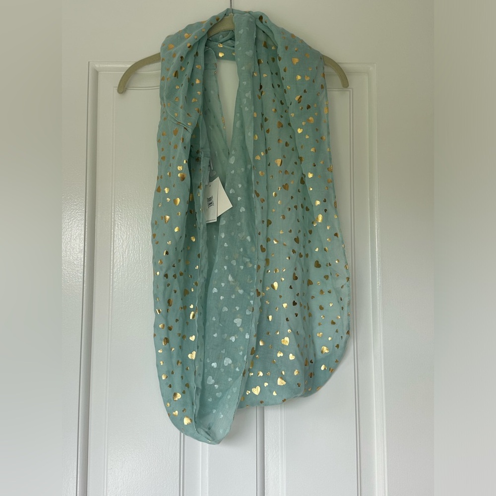 Nordstrom’s The Accessory Collective Teal Infinity Scarf w/ Gold Foil Hearts